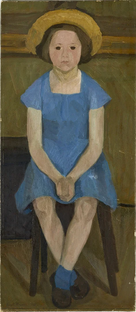 BIRGIT FORSSELL (1909-2023), Sittande flicka, porträtt av Eva Plantén, signerad och daterad 1950, olja på duk. — Paintings — Crafoord Auktioner Stockholm