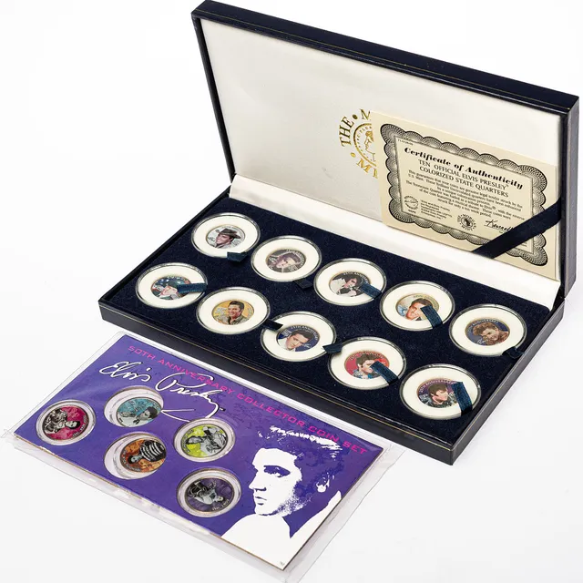 TEN OFFICIAL ELVIS PRESLEY COLORIZED STATE QUARTERS.