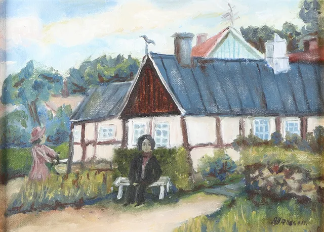 ALMA HANSSON. Oljemålning på duk. "Motiv från Arild". Signerad.