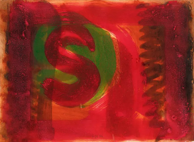 HOWARD HODGKIN. "Red Listening Ear", reliefprägling och karborundum med handkolorering. Utförd 1986.