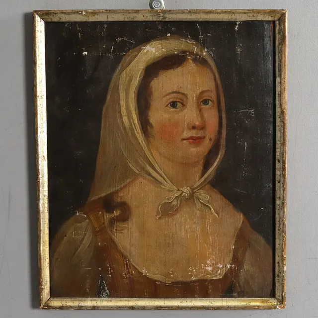 OKÄND KONSTNÄR. OLJA PÅ TRÄ, kvinnoporträtt, 17/1800-tal.