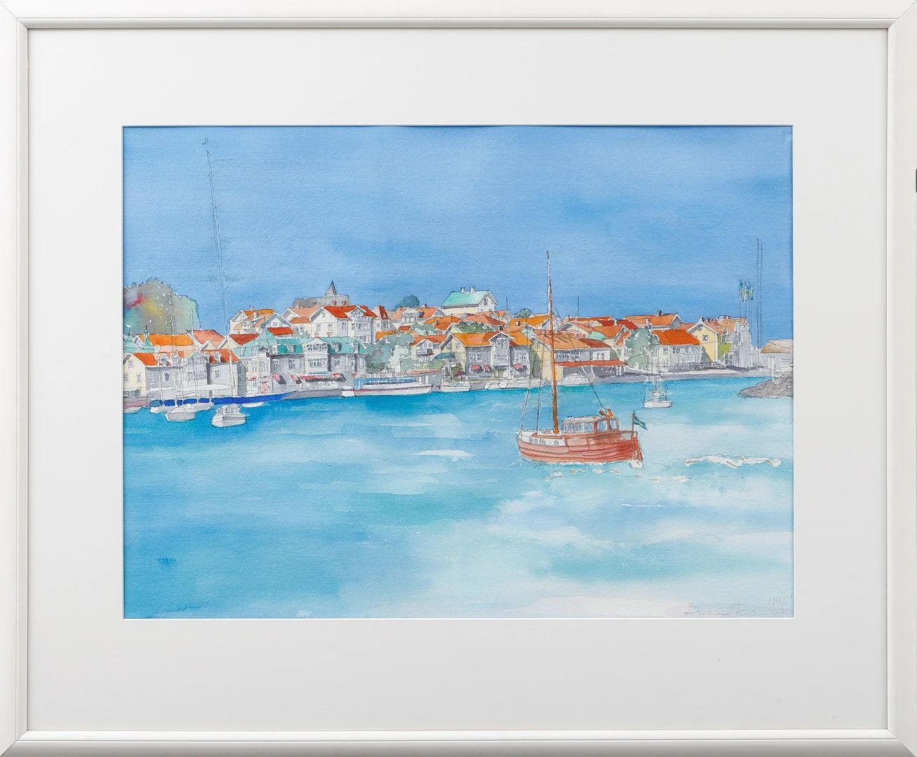 ARIANA RAMHAGE. Kustsamhälle, akvarell, signerad och daterad 1995. — Paintings — Göteborgs Auktionsverk