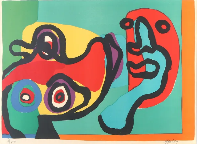 KAREL APPEL. Litografi, 6/120. Figurkomposition. Signerad.