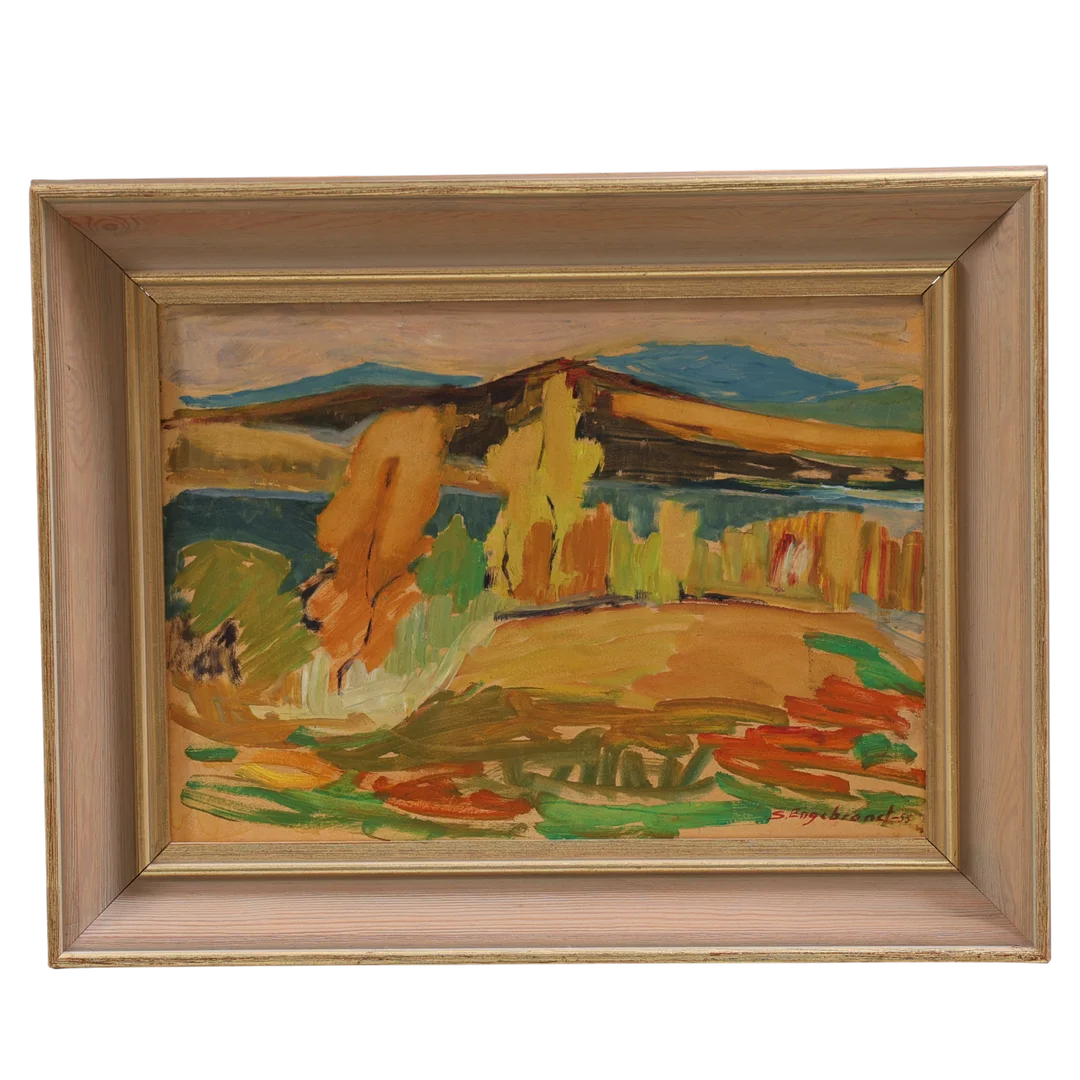 STAFFAN ENGEBRAND. Olja på pannå, höstlandskap, signerad samt daterad -55. — Paintings — Gomér & Andersson Nyköping
