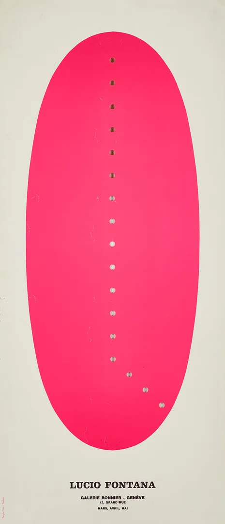LUCIO FONTANA (1899-1968). "Concetto Spaziale", Galerie Bonnier - Genéve, 1970, Sergio Tosi, Milano, serigrafi med präglade hål.