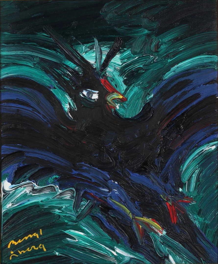 BENGT ÅBERG. Fågelkomposition, olja på duk, signerad. — Paintings — Stadsauktion Sundsvall