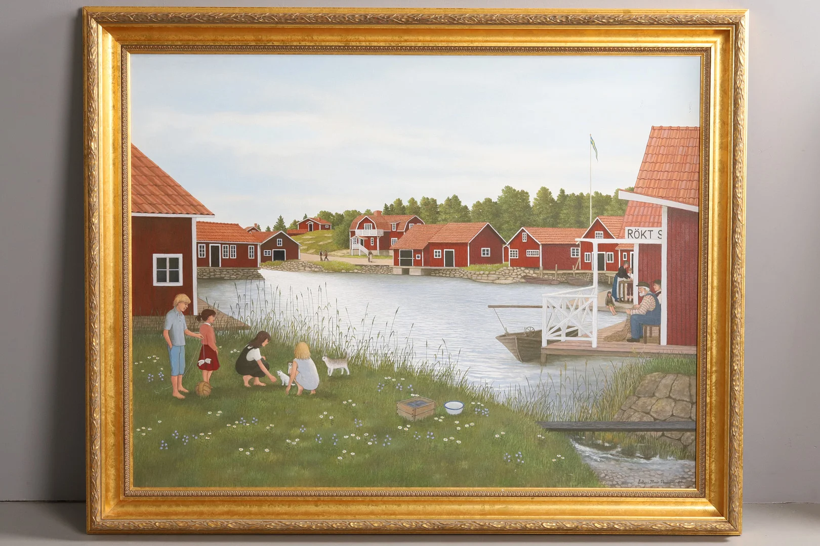 ERKERS MARIE PERSSON. AKRYL PÅ PANNÅ, barn vid fiskehamn, signerad 2007. — Paintings — Örebro Stadsauktioner