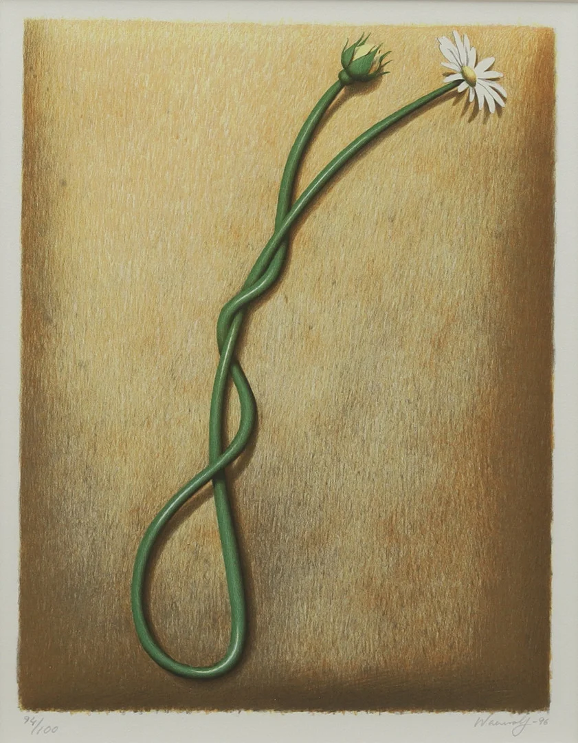 BERTIL WARNOLF. Komposition med blomma, litografi nr 94/100, signerad och daterad -9r6. — Engravings & Prints — Garpenhus Auktioner