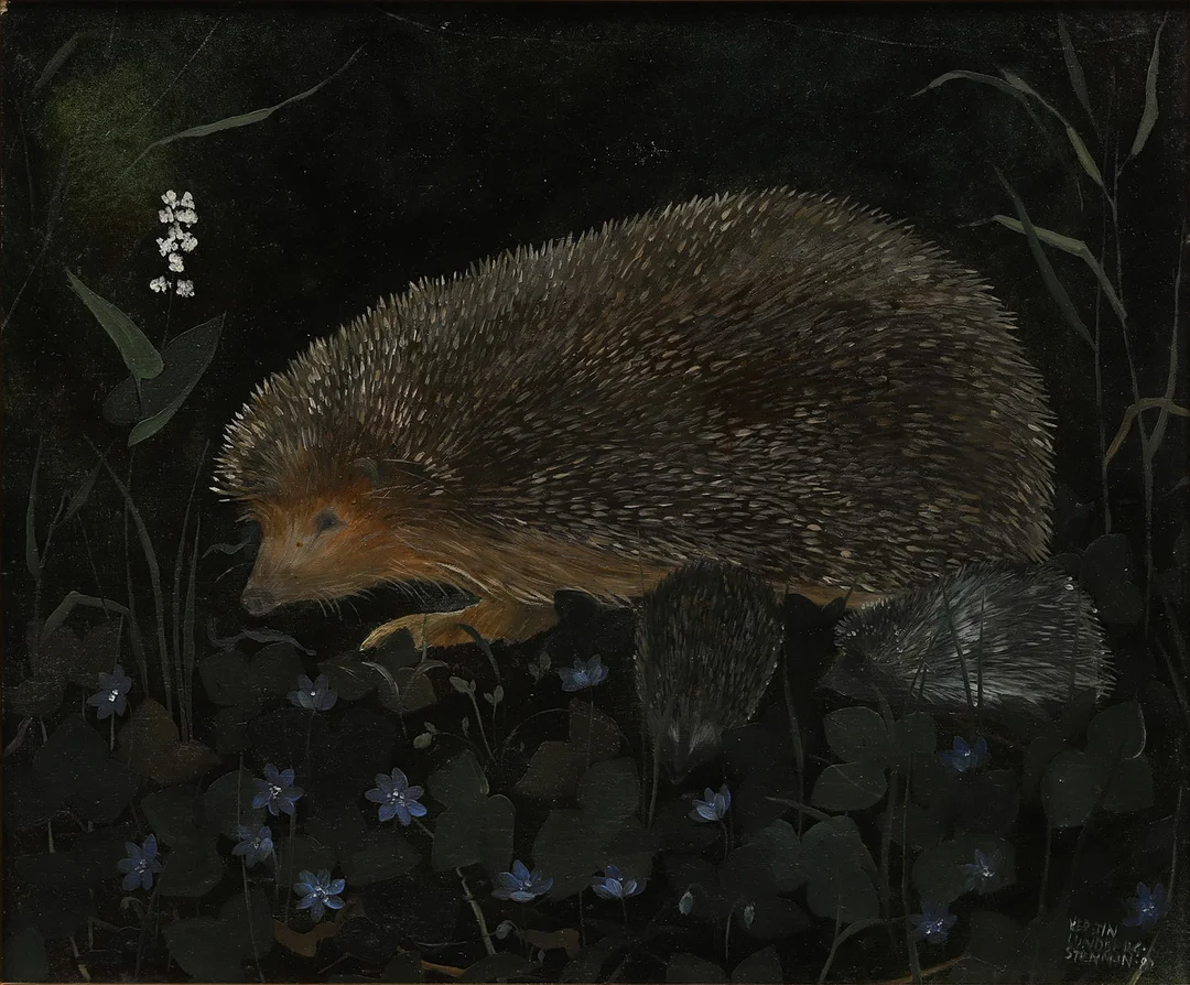 KERSTIN LUNDBERG STENMAN. Igelkottar, olja på pannå, signerad och daterad. — Paintings — Crafoord Auktioner Malmö