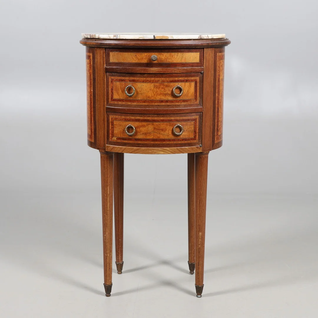 ANTIQUE FRENCH MARBLE TOP BEDSIDE CABINET. — Cupboards, Cabinets & Shelves — Lawrences Auctioneers