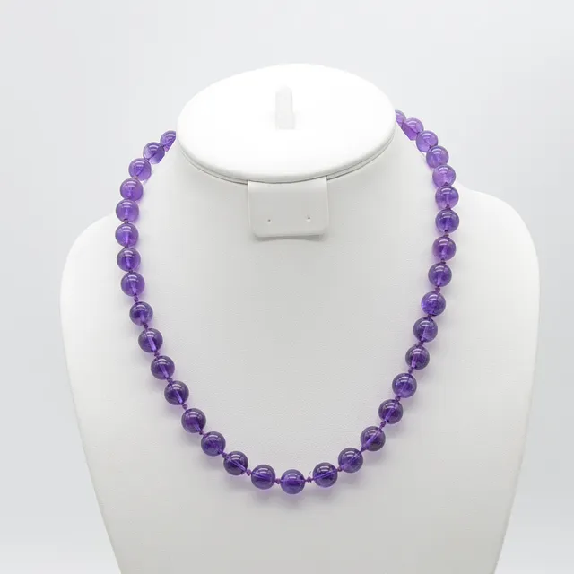 EDELSTEIN COLLIER AUS AMTHEYST, POLIERT, VINTAGE, CA. 50CM.