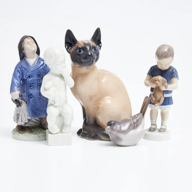 FIGURINER, 5 st., porslin, Bing & Gröndahl och Royal Copenhagen, Danmark.