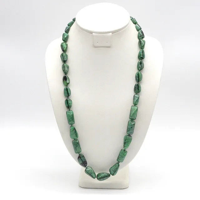 MURANO GLASPERLEN COLLIER, HANDGEMACHT, IN MALACHIT-FARBEN, DER GRÖSSE NACH SORTIERT, SCHRAUBVERSCHLUSS, CA. 72 CM, VINTAGE.