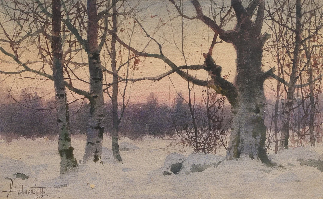 HJALMAR FALK. Akvarell, vinterlandskap, signerad, daterad 1913. — Paintings — Ekenbergs Auktioner