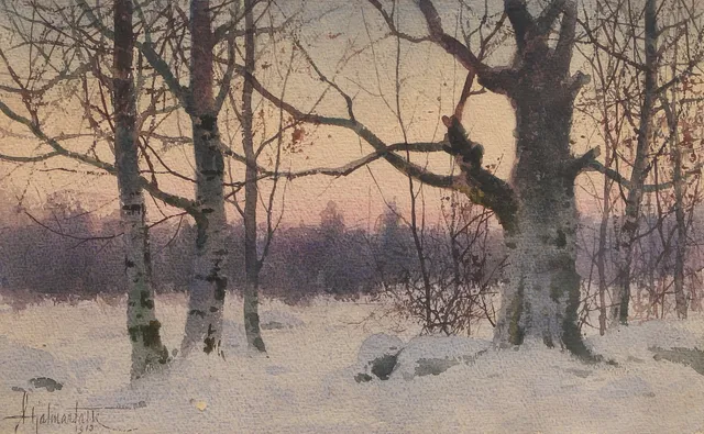 HJALMAR FALK. Akvarell, vinterlandskap, signerad, daterad 1913.
