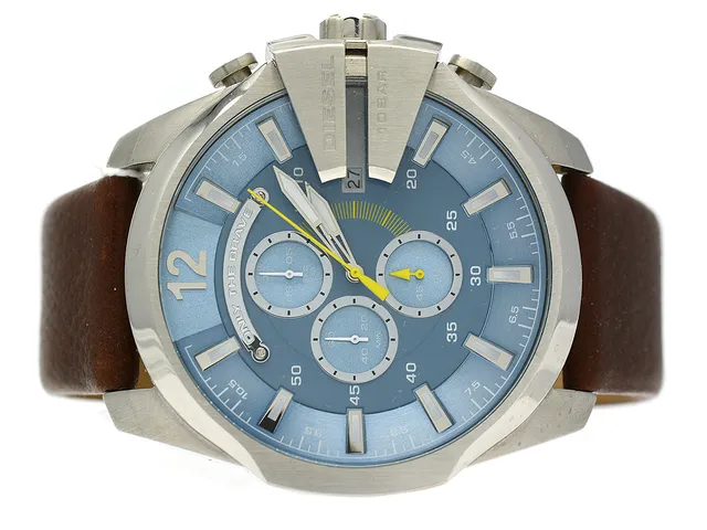 Diesel, herrur, 52mm, modell: DZ-4281, snr:111505, stål med läderband, quartz, datum, i originalbox