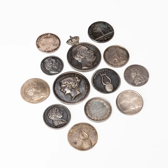 SAMLING MEDALJER, 13 st, silver, främst Sverige 1800-tal.