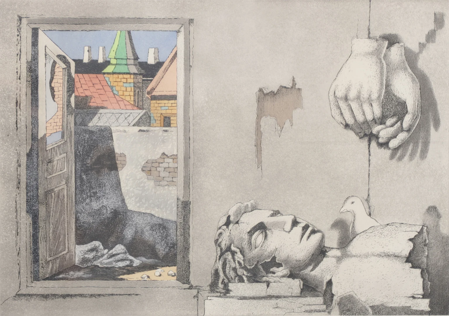 AXEL OLSON. "Dörr mot ljuset", litografi, signerad och numrerad. — Engravings & Prints — Växjö Auktionskammare