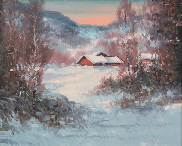 BENGT ANDRÉN. Olja på duk, "Vinter vid Lofallet", Värmland.