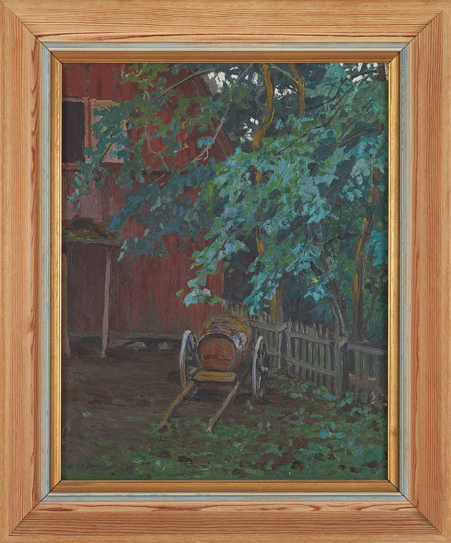 LOTTEN RÖNQUIST. gårdsmotiv, olja på duk, signerad samt daterad 1905. — Paintings — Stockholms Auktionsverk Sickla