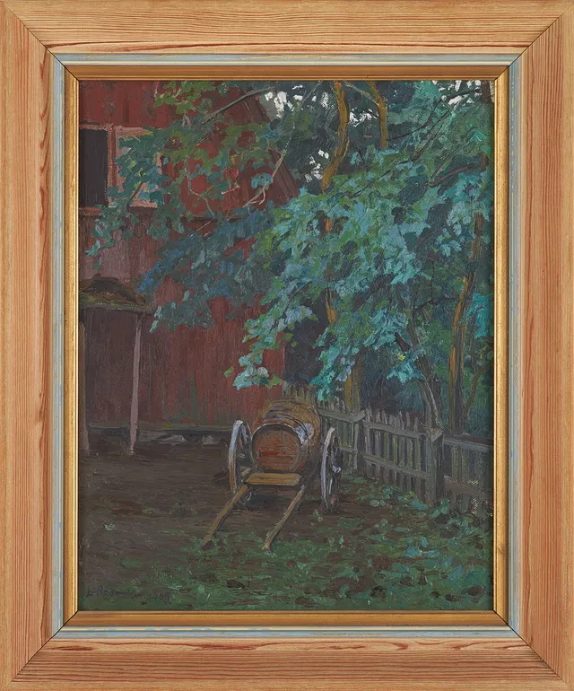 LOTTEN RÖNQUIST. gårdsmotiv, olja på duk, signerad samt daterad 1905.
