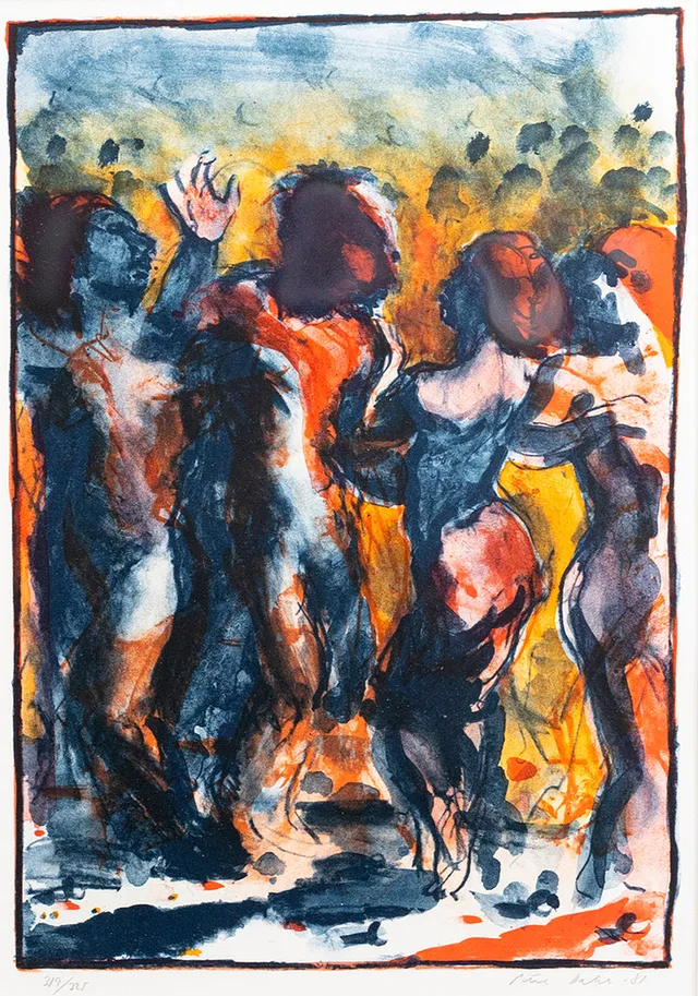 PETER DAHL. Figurkomposition, färglitografi, signerad, numrerad 319/325, daterad -81.