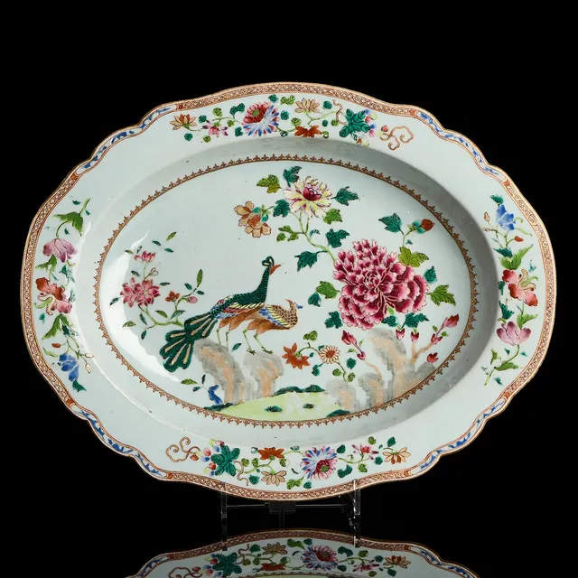 TERRINFAT, porslin, Kina, famille rose, "double peacock", Qianlong (1735-1796).