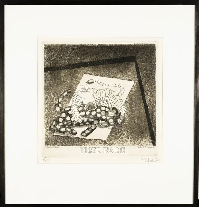 STELLAN SCHEDIN. Etsning, "Tiger ragg", Numrerad: 29/50, Signerad, 1985.