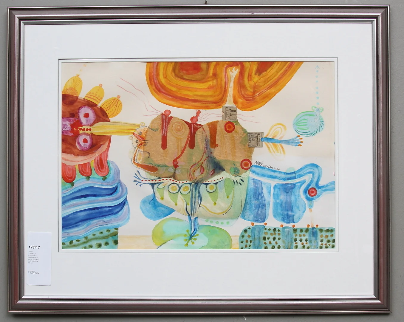 ARDY STRÜWER. Komposition. Blandteknik på paper. Signerad Ardy London II 66. — Paintings — Gomér & Andersson Linköping