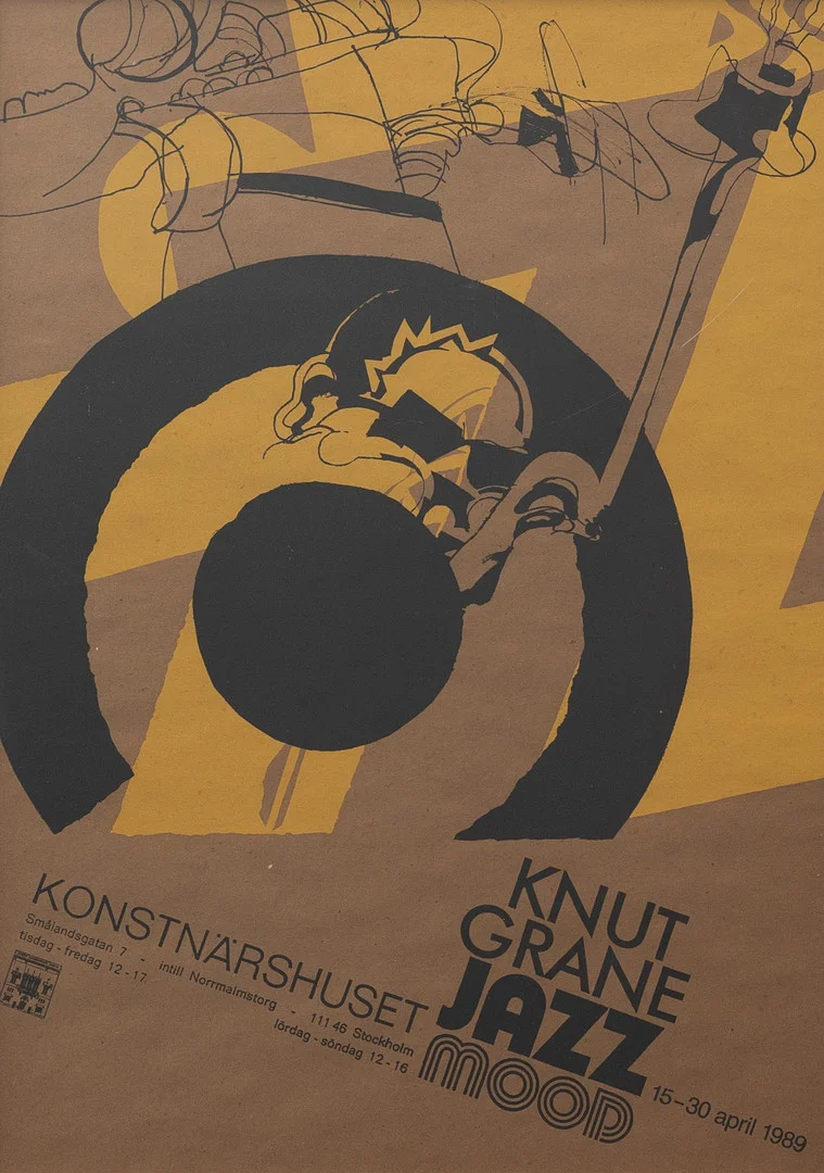 KNUT GRANE. Affisch, Jazz Mood, Konstnärshuset, 1989. offsettryck, osignerad. — Engravings & Prints — Garpenhus Auktioner
