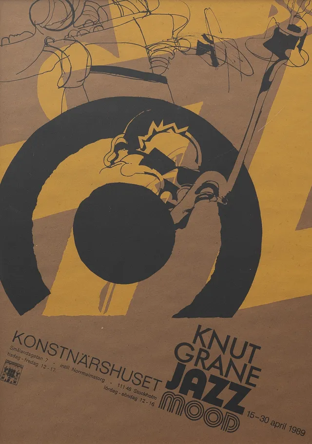 KNUT GRANE. Affisch, Jazz Mood, Konstnärshuset, 1989. offsettryck, osignerad.
