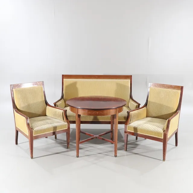 SALONGSGRUPP, mahogny med intarsia, empire.