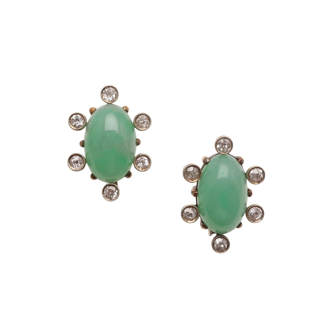 A PAIR OF JADE AND DIAMOND EARRINGS. — Earrings — Lawrences Auctioneers
