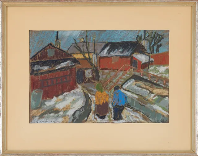 OLLE CARLSTRÖM (1920-2007). "Kvastmakargatan", oljepastell på papper, signerad.