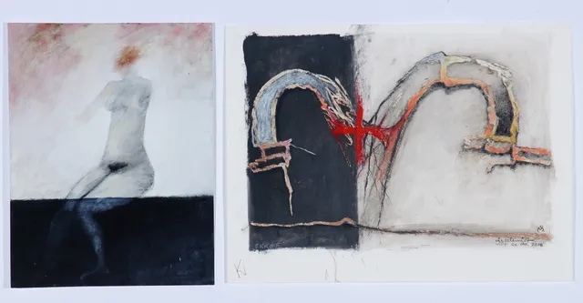 Nis Schmidt. Women's Study and 'Echo II', two mixed media on paper (2)