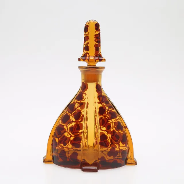 KARAFF, ART DECO, gjutet bärnstensfärgat glas med innesluten.