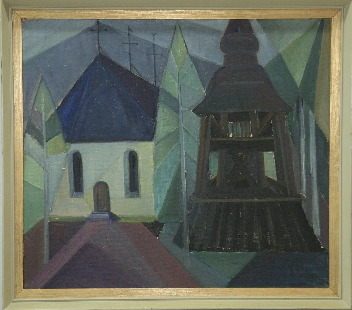 MARTHE BOHM. olja på duk, kyrka och klockstapel, signerad. — Paintings — Hälsinglands Auktionsverk