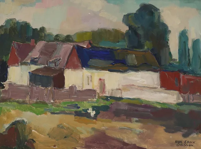 KARL ENOCK OHLSSON (1889-1958). Stadsbild i landskap, olja på duk, signerad.