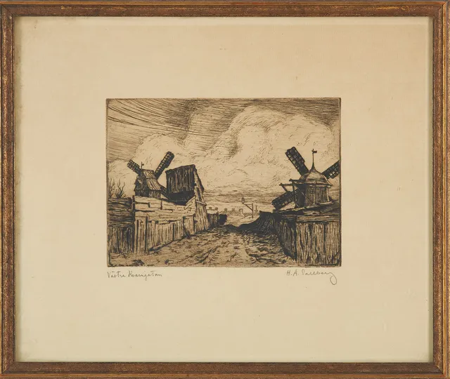 HARALD SALLBERG. "Västra Kvarngatan", etsning, signerad H.A Sallberg.