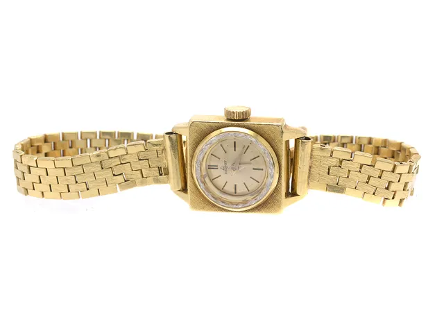Bischoff, damur, 18K, manuellt, skadad urtavla, plastglas, repig boett, länk 18K, brv: 26,1g