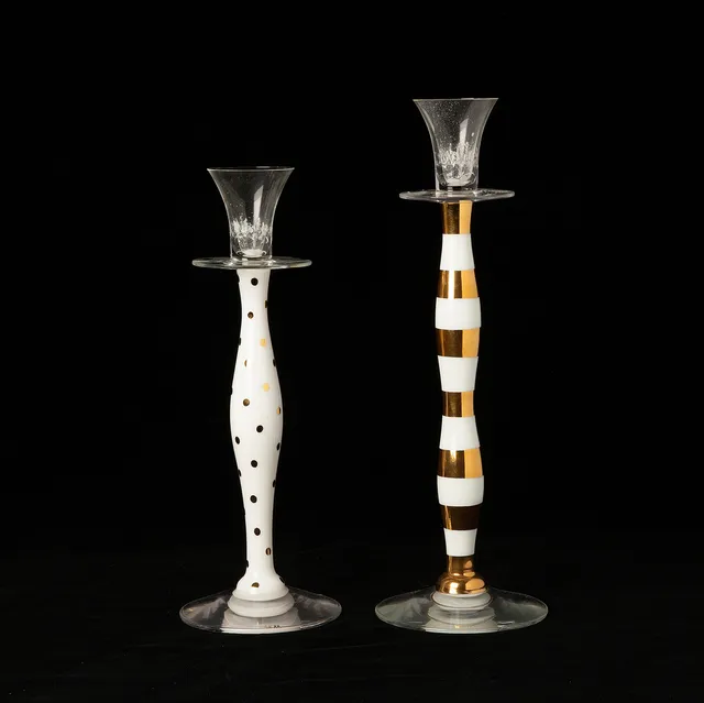 ANNE NILSSON. Ljusstakar, två stycken, "Celeste", glas, Orrefors.