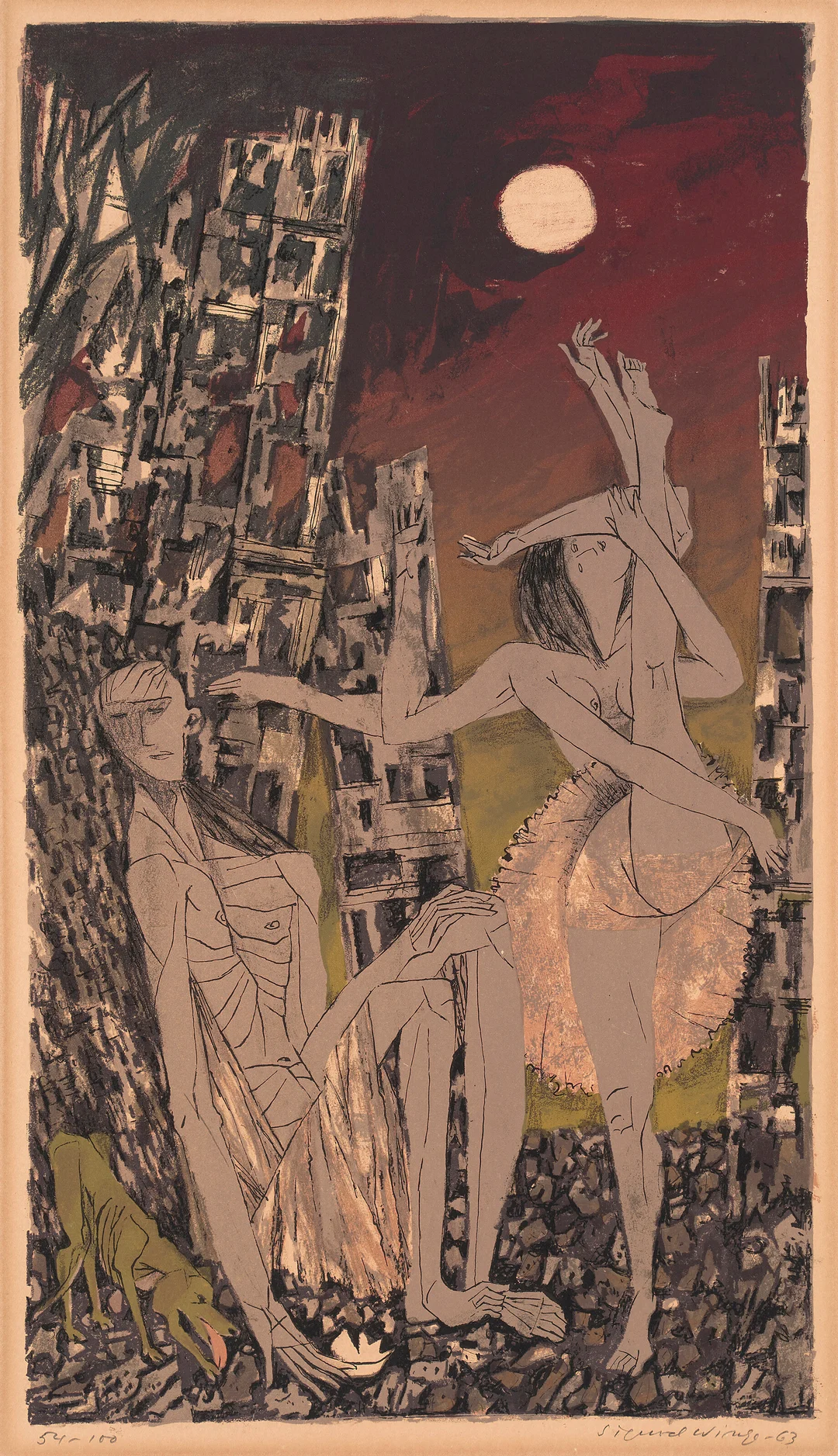 Winge, Sigurd — "Danserinnen (Dance Macabre)" 1963 — Kunst/Grafikk — Blomqvist