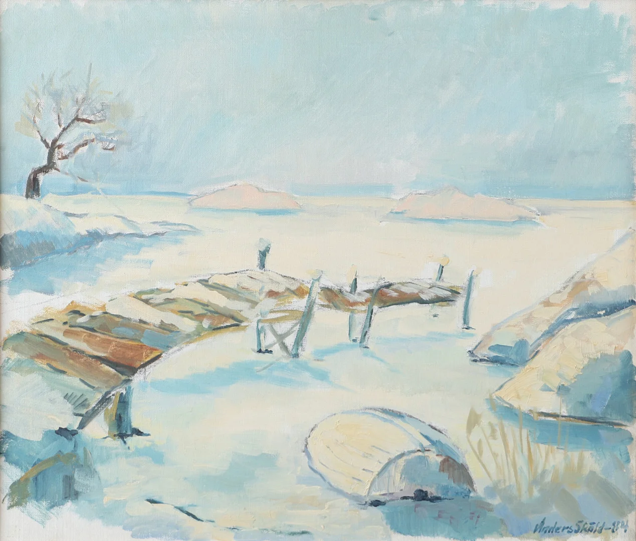 ANDERS SKÖLD. Kustlandskap, vinter, olja på duk, signerad -84. — Paintings — Helsingborgs Auktionskammare