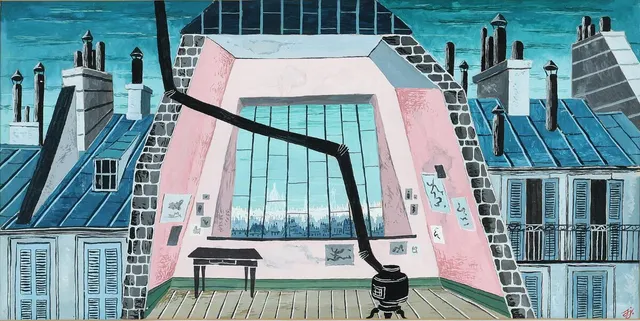Sketch for “Montmartre”, 1953. Signed with monogram. Gouache on paper. Visible size 30×60 cm.