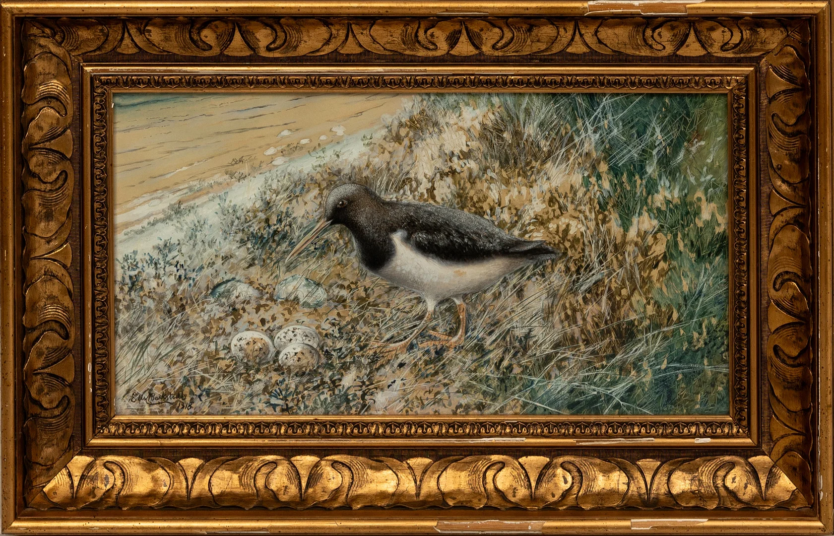 ELIS BARKSTEDT. "Strandskata vid boet", akvarell, signerad, daterad 1918. — Paintings — Auktionshuset Kolonn