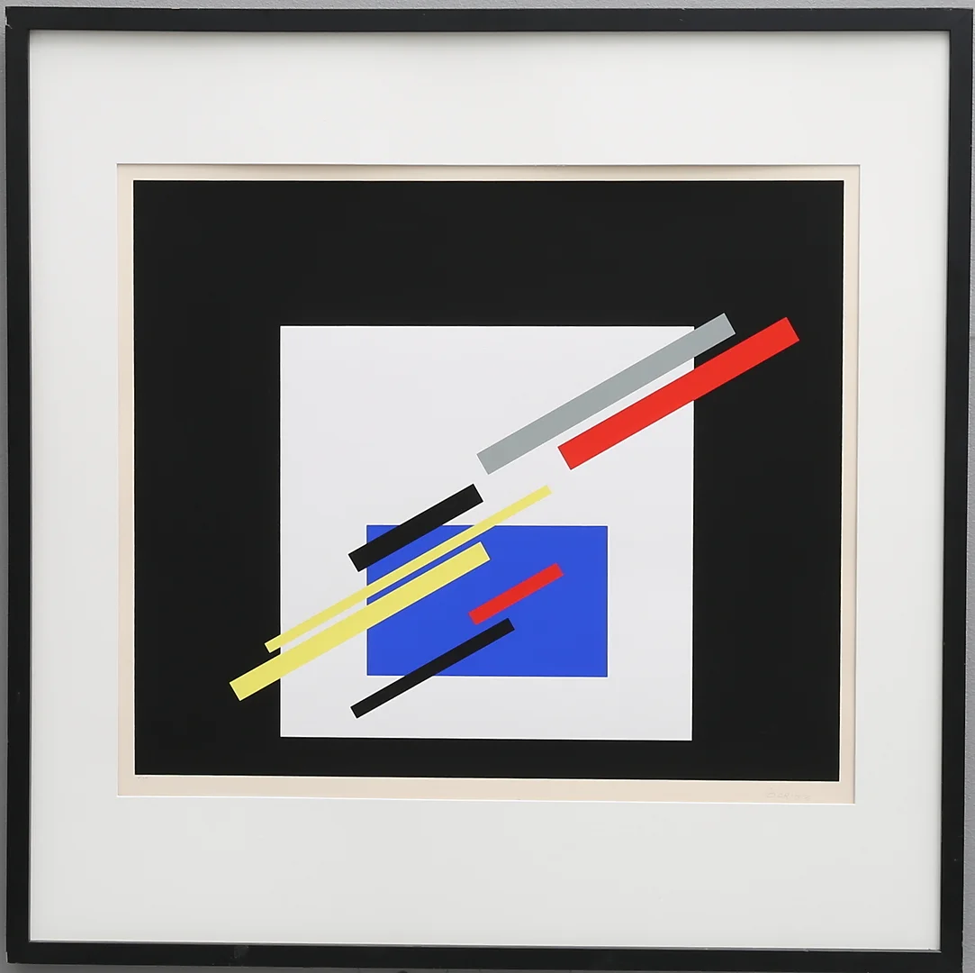 JEAN ALBERT GORIN. Färgserigrafi, Geometrisk komposition, signerad Gorin, numrerad 61/200, daterad 75. — Engravings & Prints — Crafoord Auktioner Lund