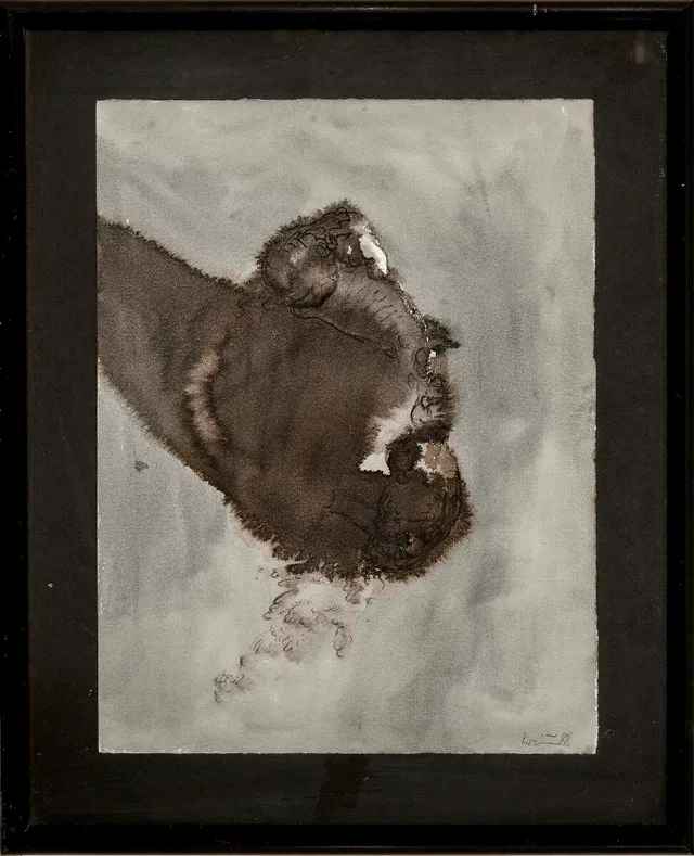 Untitled, 1988. Signed Kvium 88. Watecolour on paper. 33×25 cm.