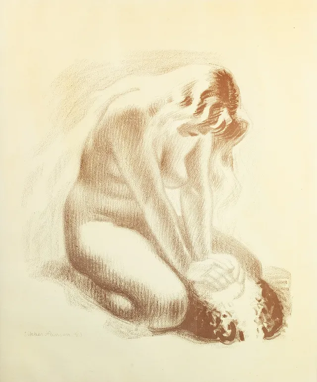 AAGE SIKKER HANSEN (1897-1955). AAGE SIKKER HANSEN (DANISH, 1897-1955), NUDE FEMALE, LITHOGRAPH ON PAPER.