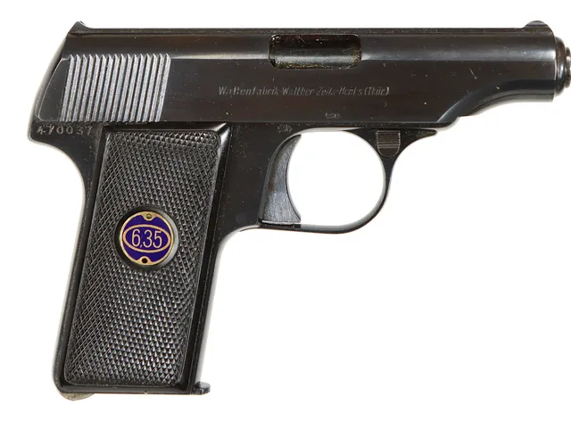PISTOL, fabrikat Walther Zella Mehlis, modell 8, kaliber 6,35, tillv.nr 470037, se-nr SE0034162.
