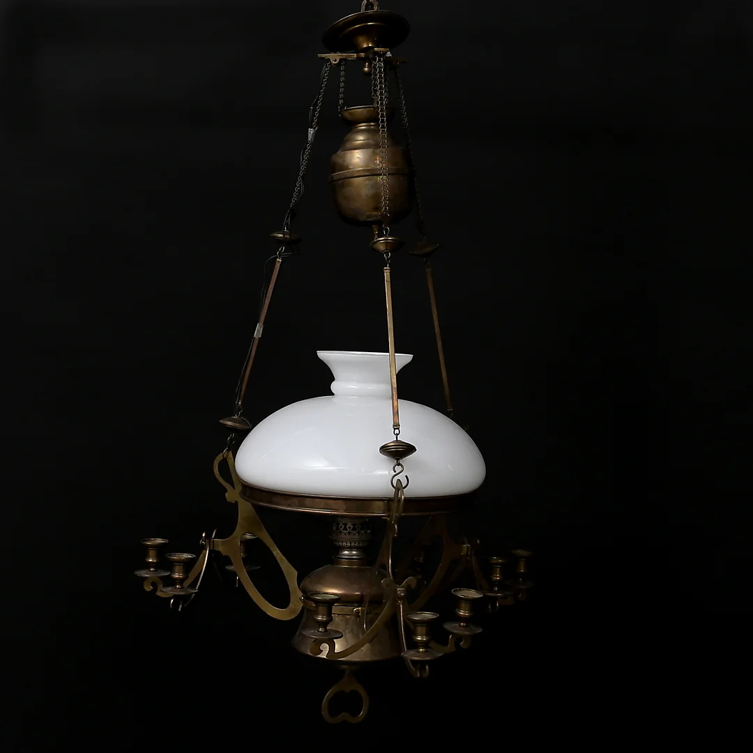 TAKFOTOGENLAMPA, jugend, mässing/glas, tidigt 1900-tal. — Ceiling lights — Garpenhus Auktioner